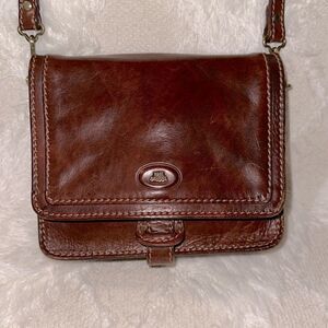 The Bridge Vintage Chestnut Brown Genuine Leather Mini Crossbody Purse Bag